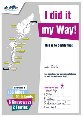 Hebridean Way Walking Route Completion Certificate