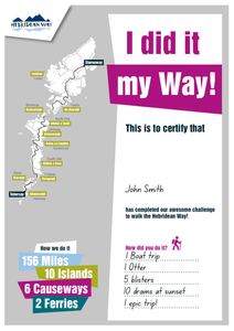 Hebridean Way Walking Route Completion Certificate
