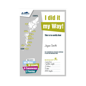 Hebridean Way Cycling Route Completion Certificate