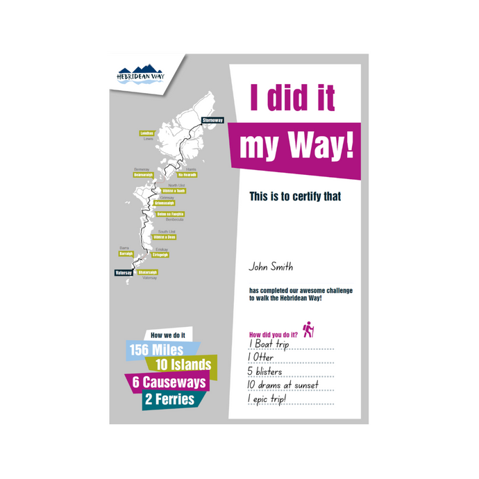 Hebridean Way Walking Route Completion Certificate