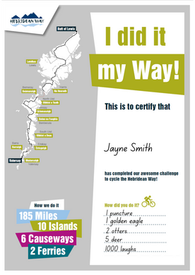 Hebridean Way Cycling Route Completion Certificate