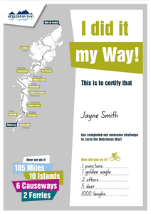 Hebridean Way Cycling Route Completion Certificate